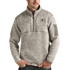 Green Bay Packers Antigua Fortune Quarter-Zip Pullover Jacket - Oatmeal outlet