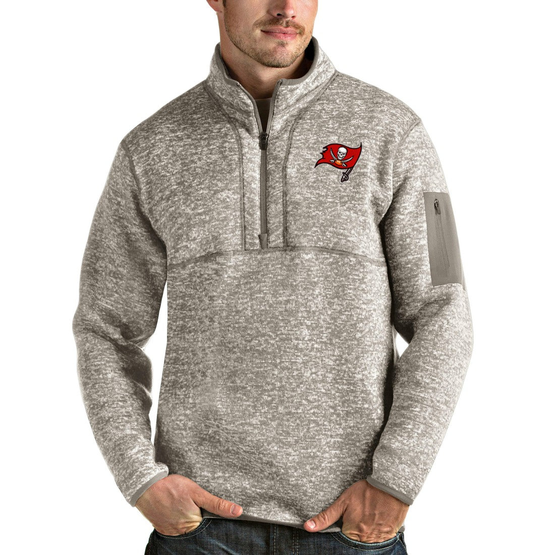 Tampa Bay Buccaneers Antigua Fortune Quarter-Zip Pullover Jacket - Oatmeal online