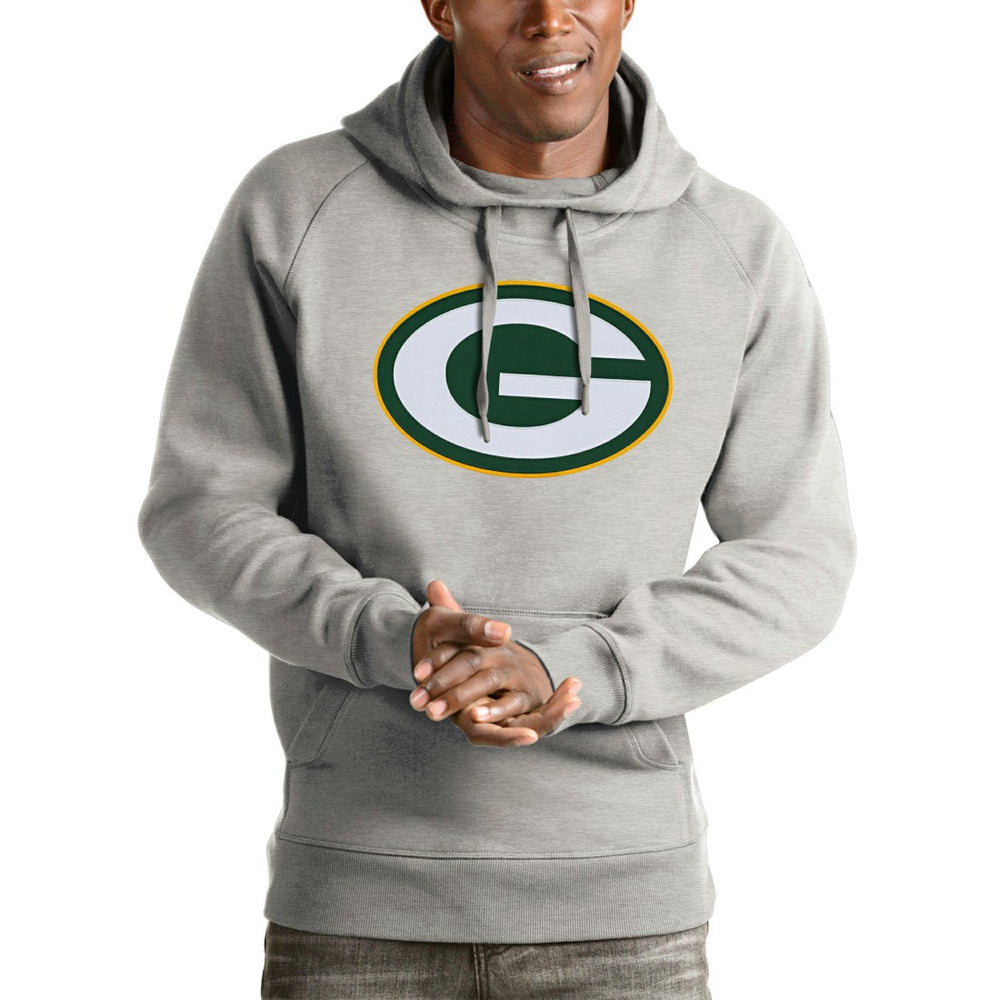 Green Bay Packers Antigua Victory Pullover Hoodie - Heather Gray for sale