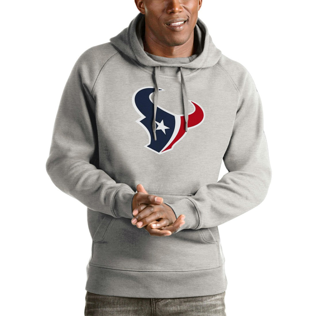 Houston Texans Antigua Victory Pullover Hoodie - Heather Gray on sale