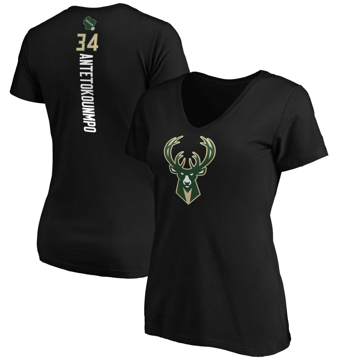 Giannis Antetokounmpo Milwaukee Bucks Women's Playmaker Name & Number V-Neck T-Shirt - Black shop