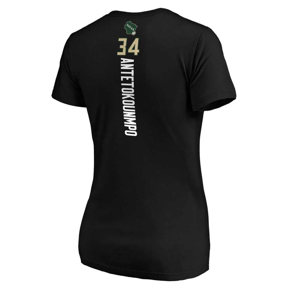 Giannis Antetokounmpo Milwaukee Bucks Women's Playmaker Name & Number V-Neck T-Shirt - Black shop