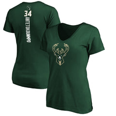 Giannis Antetokounmpo Milwaukee Bucks Women's Playmaker Name & Number V-Neck T-Shirt - Green for sale