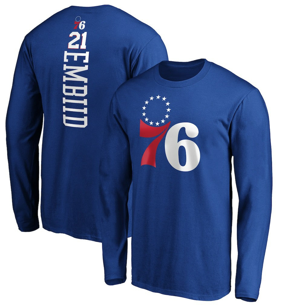 Joel Embiid Philadelphia 76ers Playmaker Name & Number Long Sleeve T-Shirt - Royal outlet