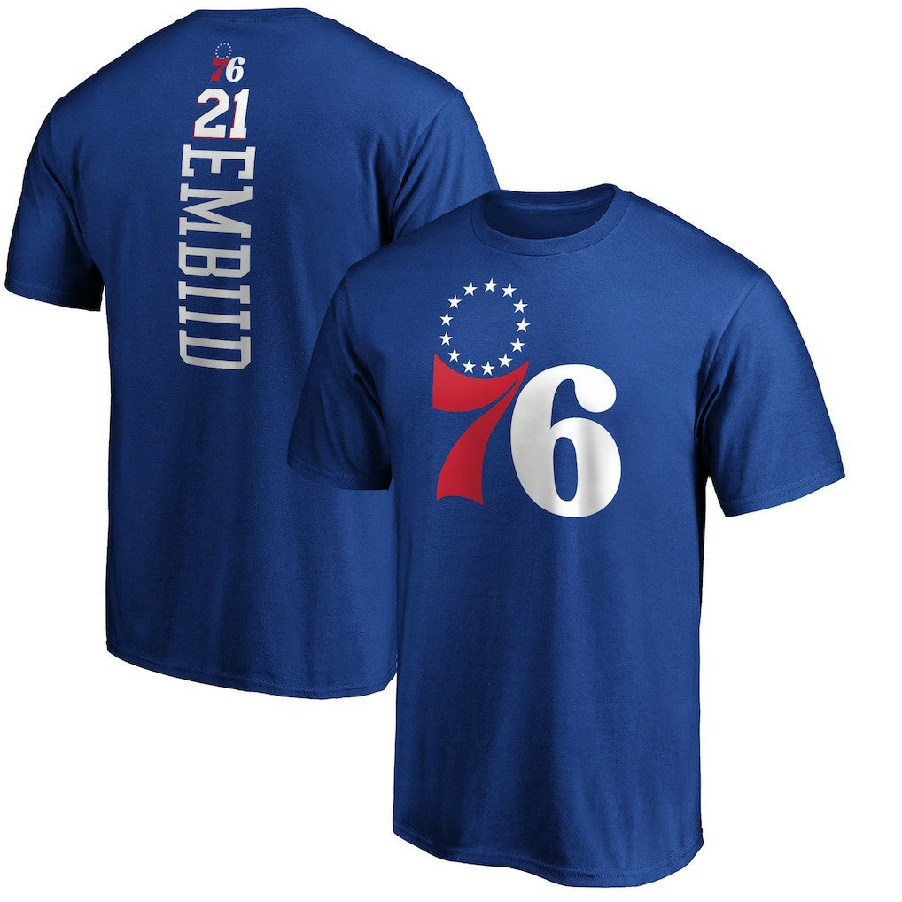 Joel Embiid Philadelphia 76ers Playmaker Name & Number T-Shirt - Royal | Fanatics shop