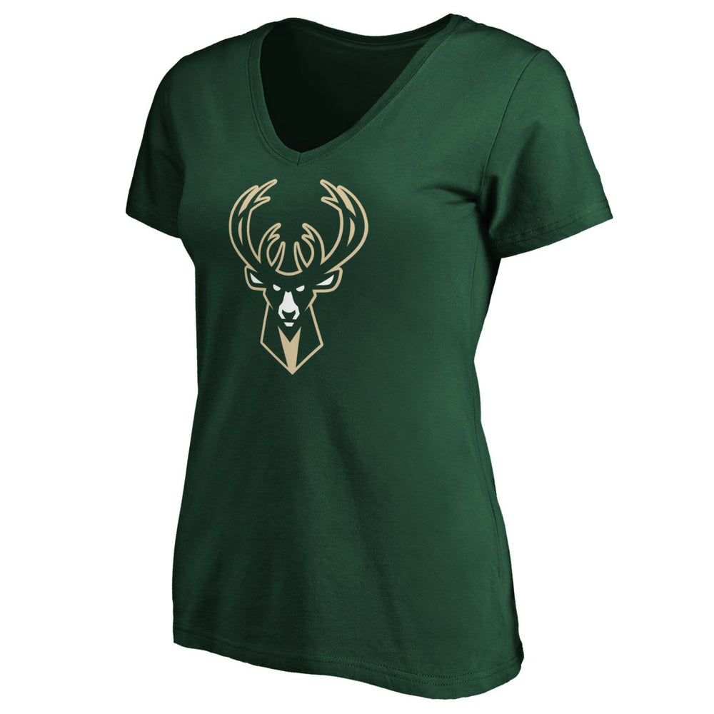 Milwaukee Bucks Women's Primary Logo Team V-Neck T-Shirt - Hunter Green | Fanatics online