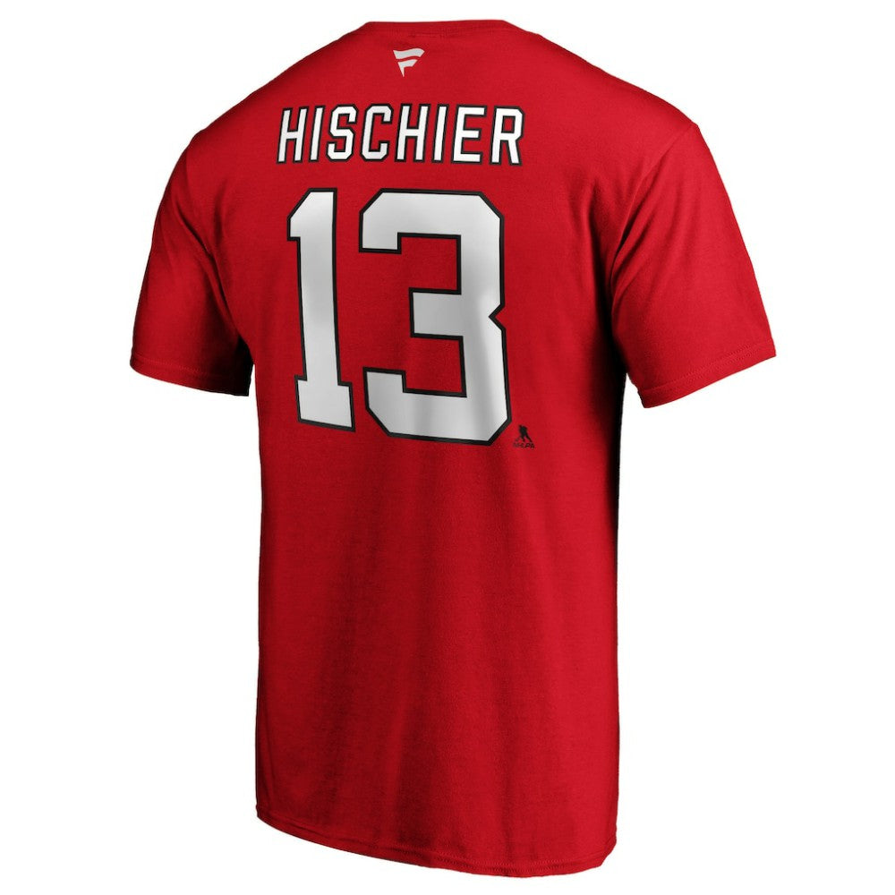 Nico Hischier New Jersey Devils Fanatics Authentic Stack Player Name & Number T-Shirt Red