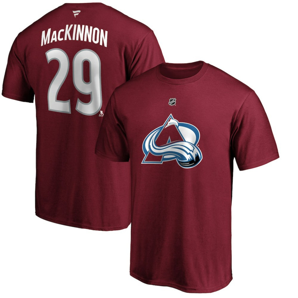 Nathan MacKinnon Colorado Avalanche Fanatics Authentic Stack Player Name & Number T-Shirt Burgundy