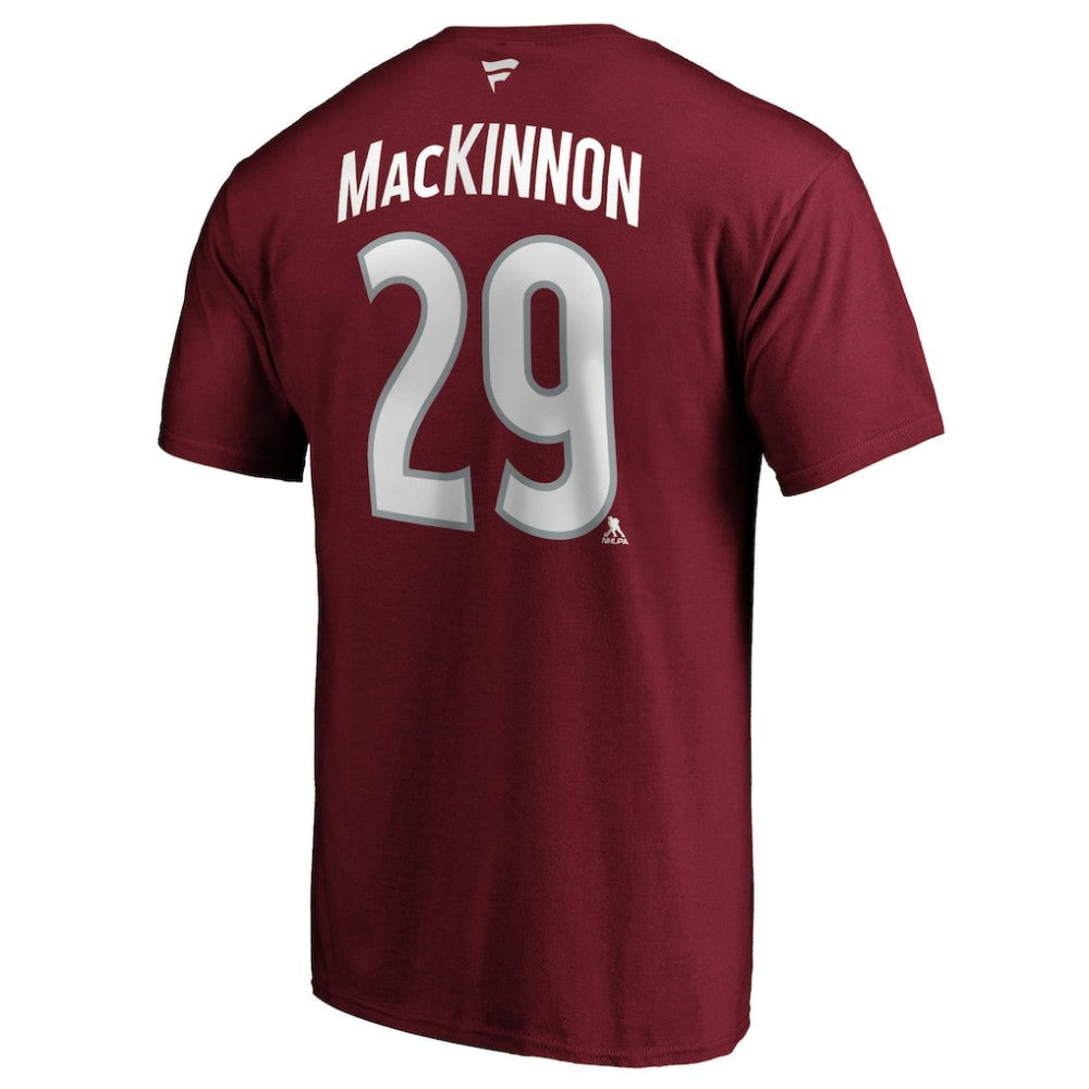 Nathan MacKinnon Colorado Avalanche Fanatics Authentic Stack Player Name & Number T-Shirt Burgundy