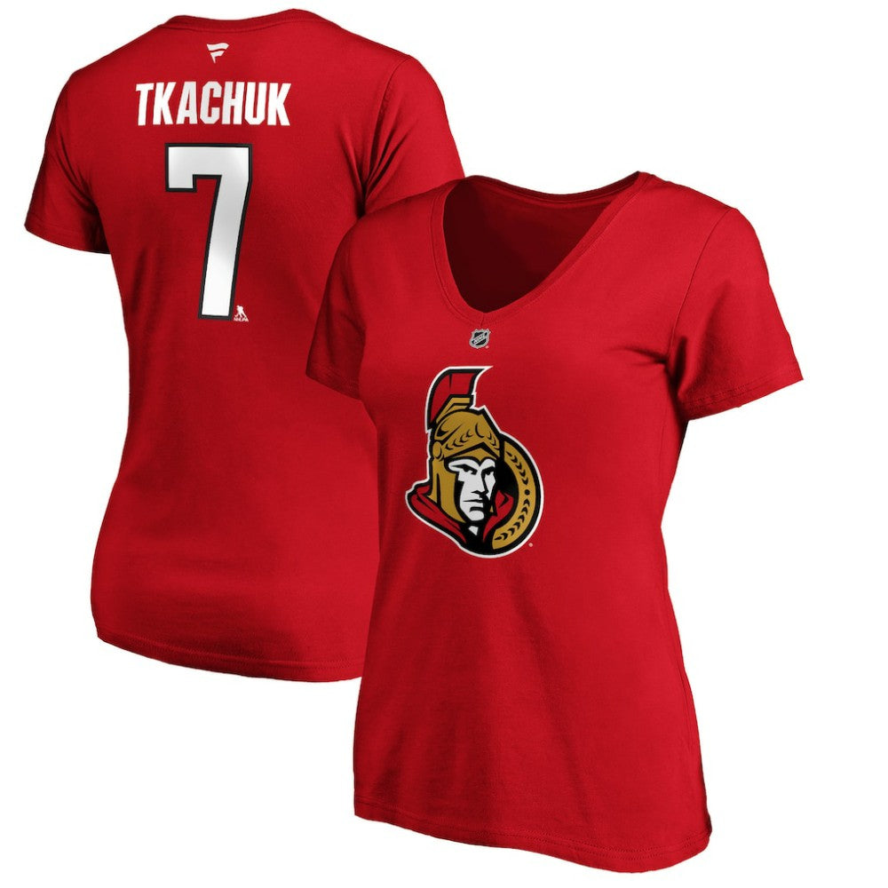 Brady Tkachuk Ottawa Senators Fanatics Women's Authentic Stack Name & Number V-Neck T-Shirt Red