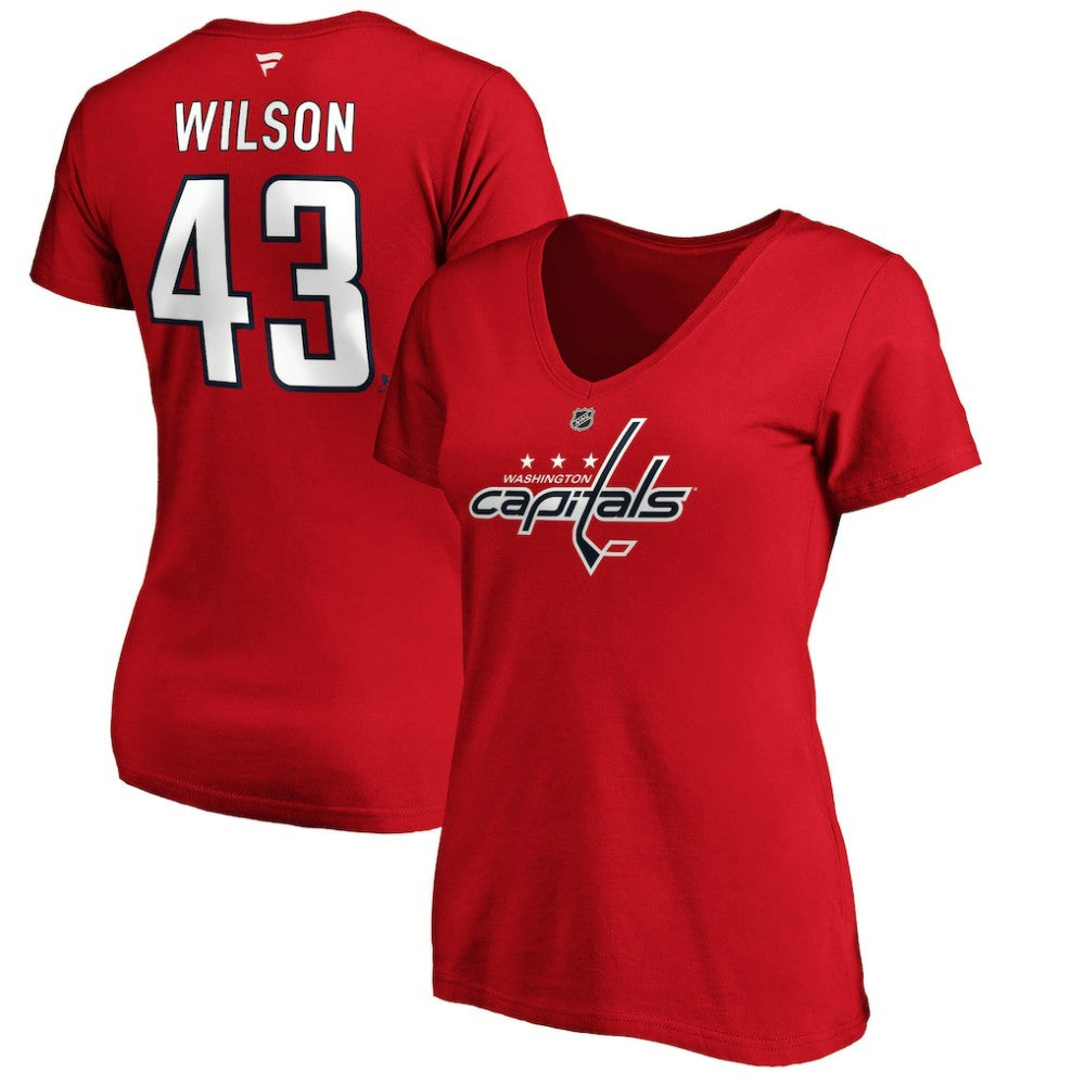 Tom Wilson Washington Capitals Fanatics Women's Authentic Stack Name & Number V-Neck T-Shirt Red
