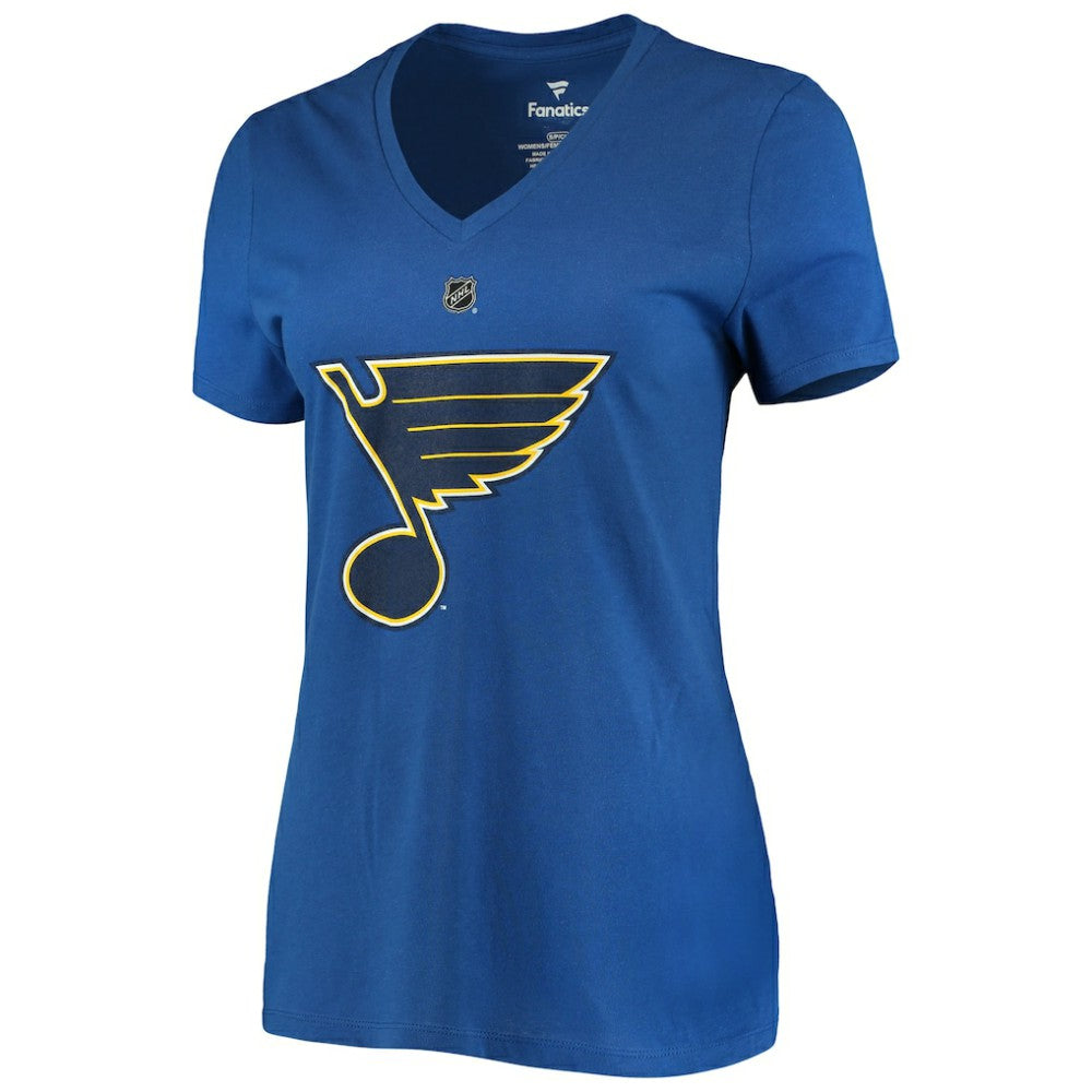 Jordan Binnington St. Louis Blues Fanatics Women's Authentic Stack Name & Number V-Neck T-Shirt Blue