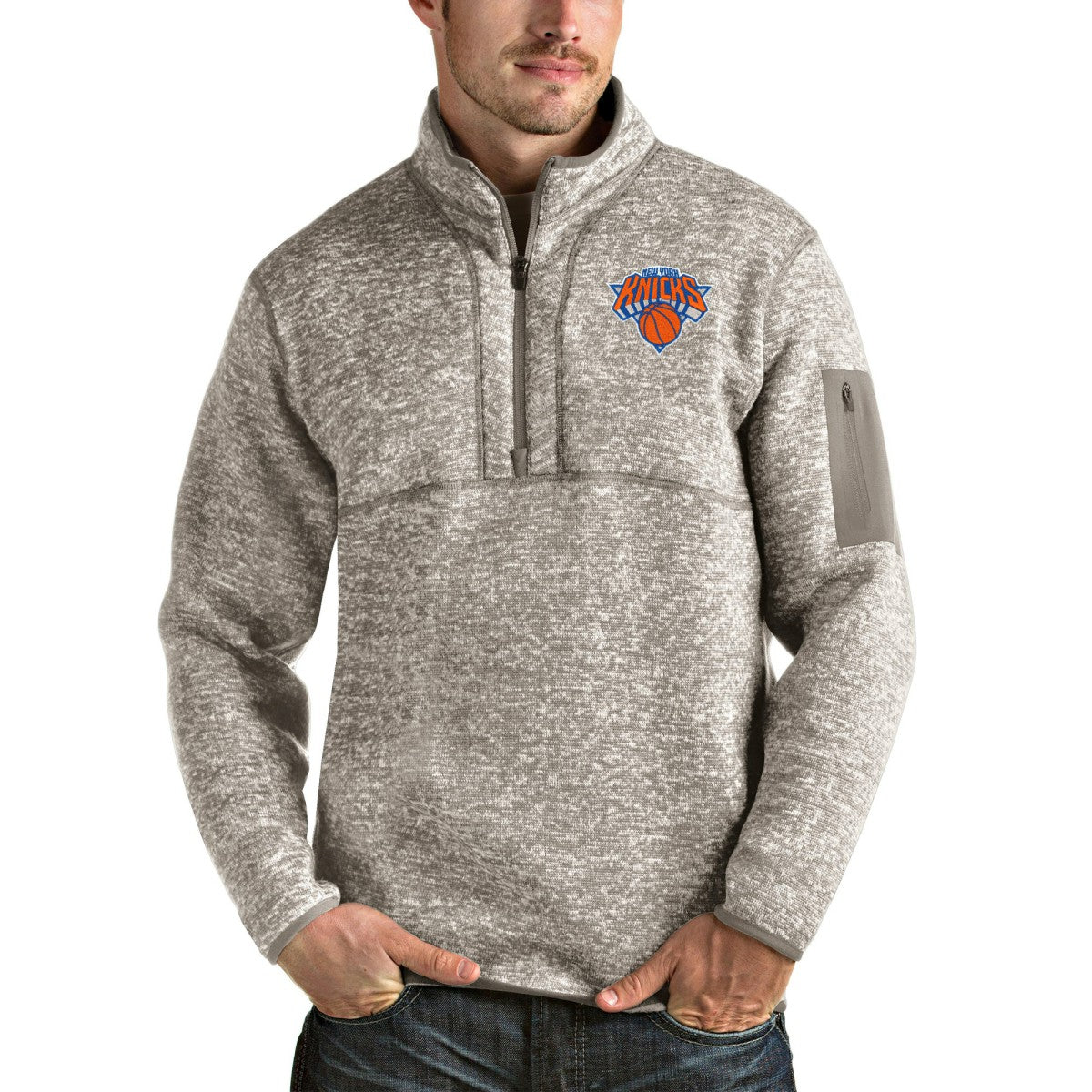 New York Knicks Antigua Fortune Quarter-Zip Pullover Jacket - Natural online