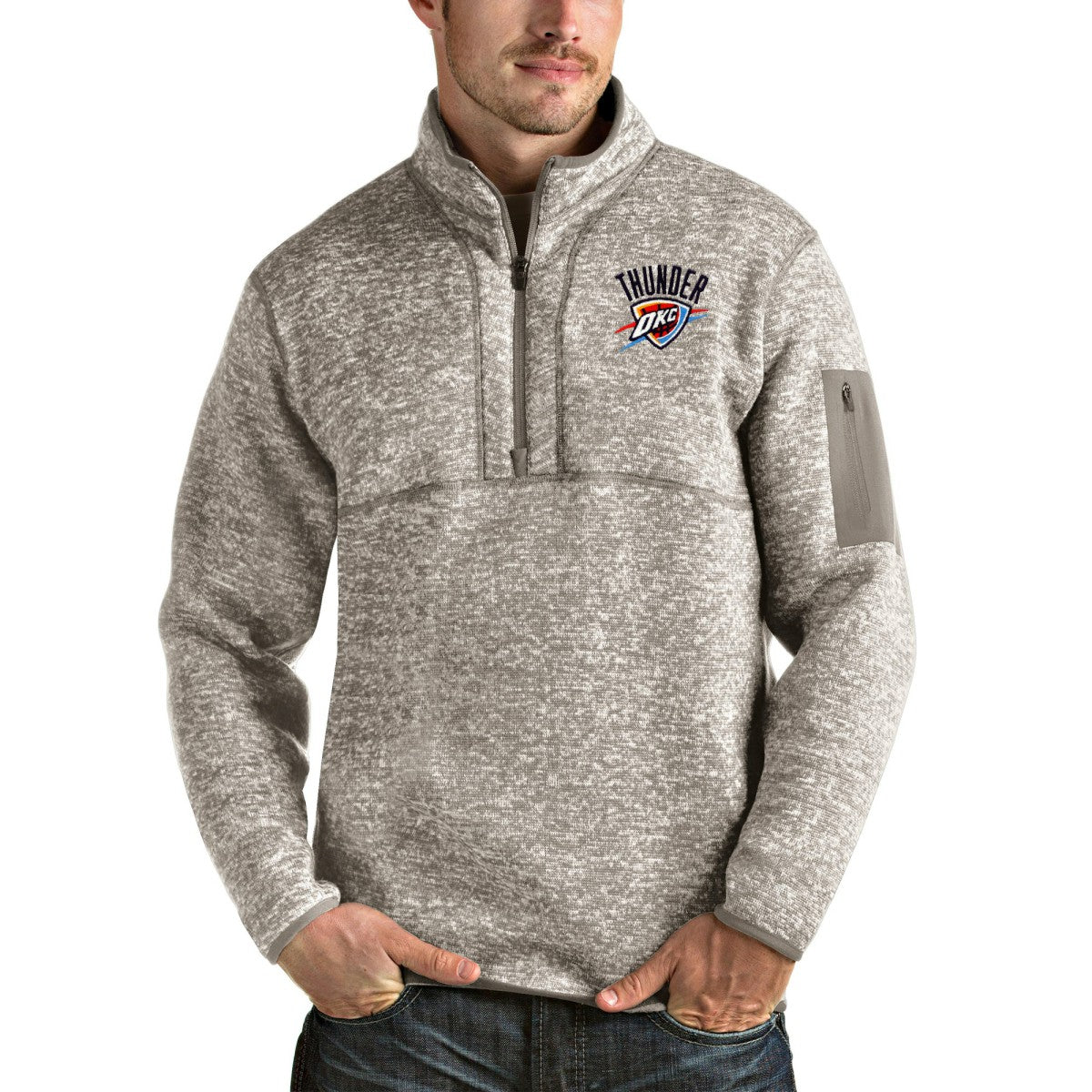 Oklahoma City Thunder Antigua Fortune Quarter-Zip Pullover Jacket - Natural online