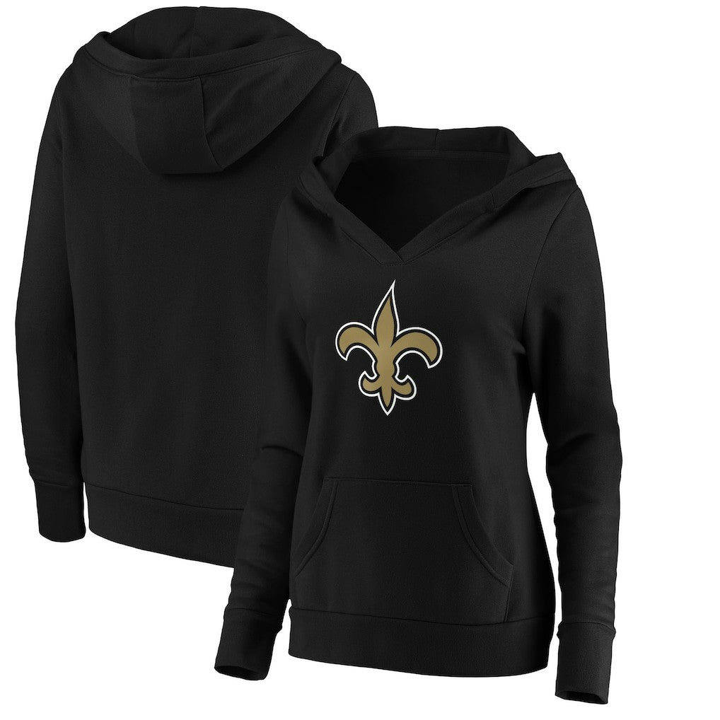 New Orleans Saints Women's Primary Team Logo V-Neck Pullover Hoodie - Black sale