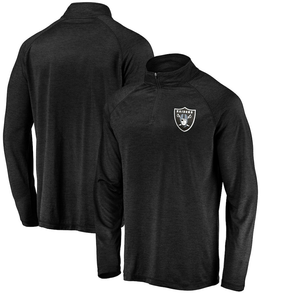Las Vegas Raiders Striated Primary Logo Raglan Quarter-Zip Pullover Jacket - Black sale