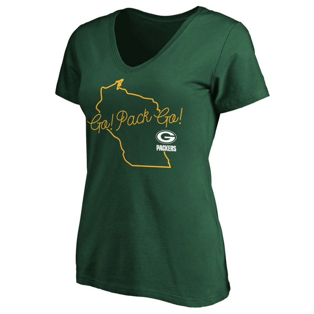 Green Bay Packers Women's Team Iconic Script State V-Neck T-Shirt - Green outlet