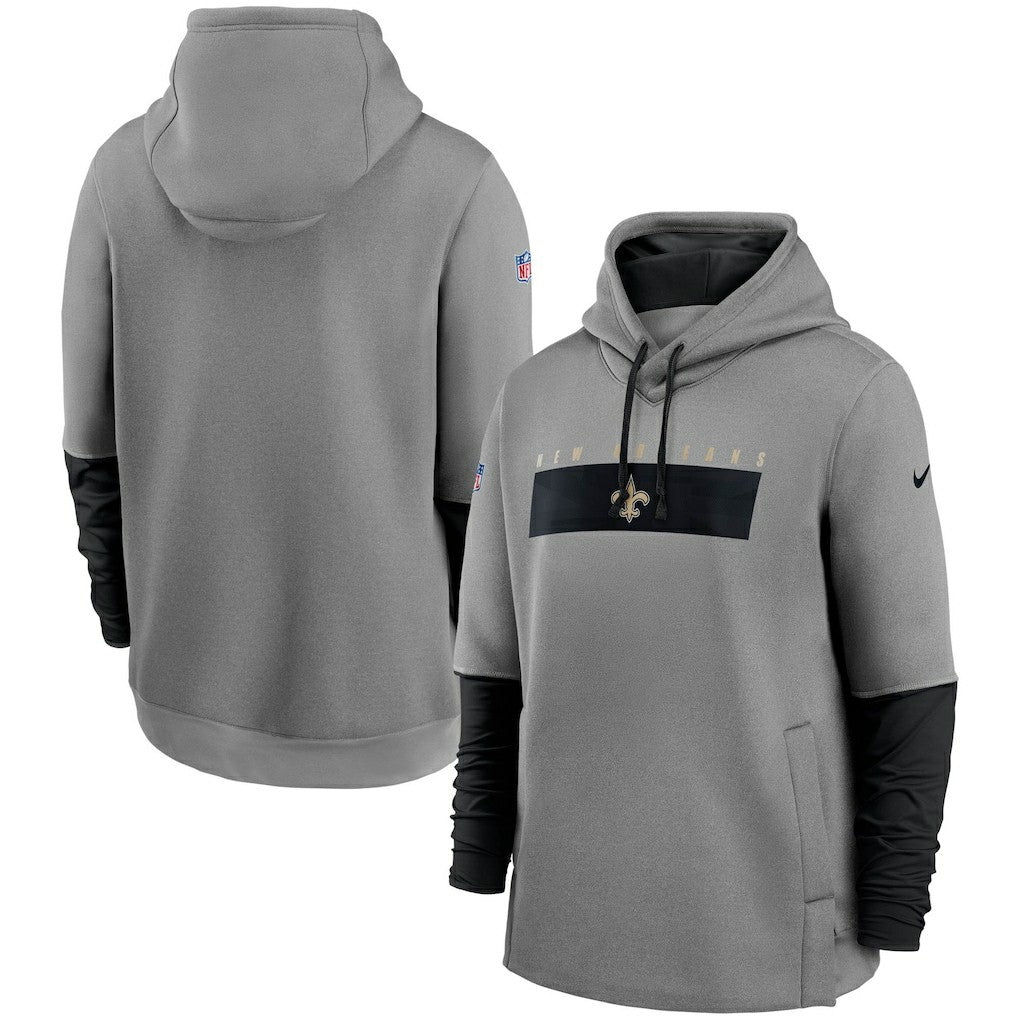 New Orleans Saints Sideline Playbook Performance Pullover Hoodie - Heathered Gray/Black | Nike on sale