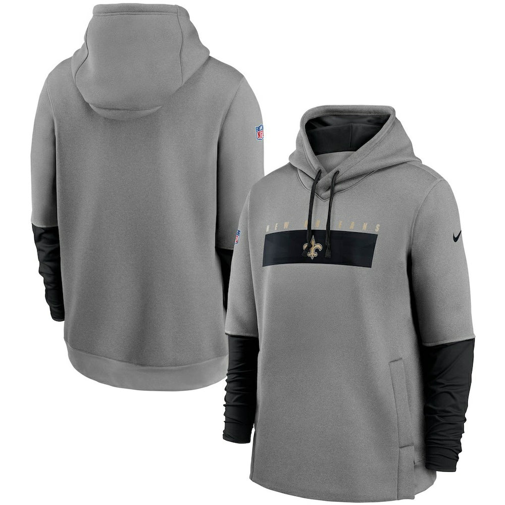New Orleans Saints Sideline Playbook Performance Pullover Hoodie - Heathered Gray/Black | Nike on sale