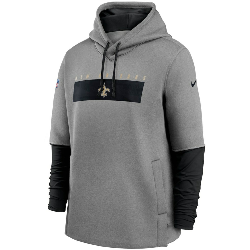 New Orleans Saints Sideline Playbook Performance Pullover Hoodie - Heathered Gray/Black | Nike on sale