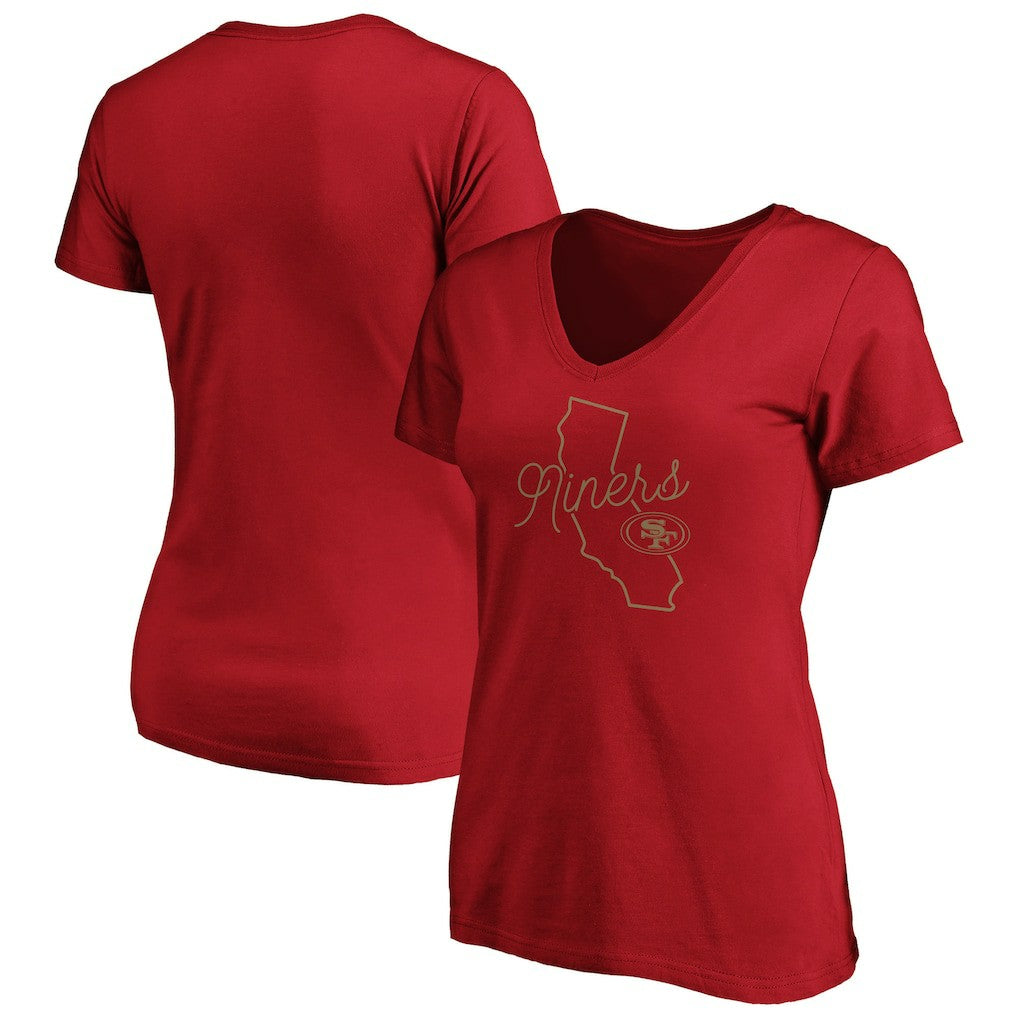 San Francisco 49ers Women's Iconic Script State V-Neck T-Shirt - Scarlet on sale