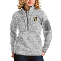 Milwaukee Brewers Antigua Women's Fortune Half-Zip Pullover Jacket - Heather Gray