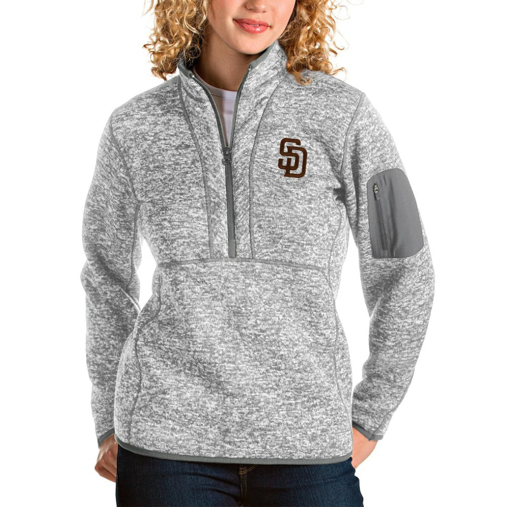 San Diego Padres Antigua Women's Fortune Half-Zip Pullover Jacket - Heather Gray