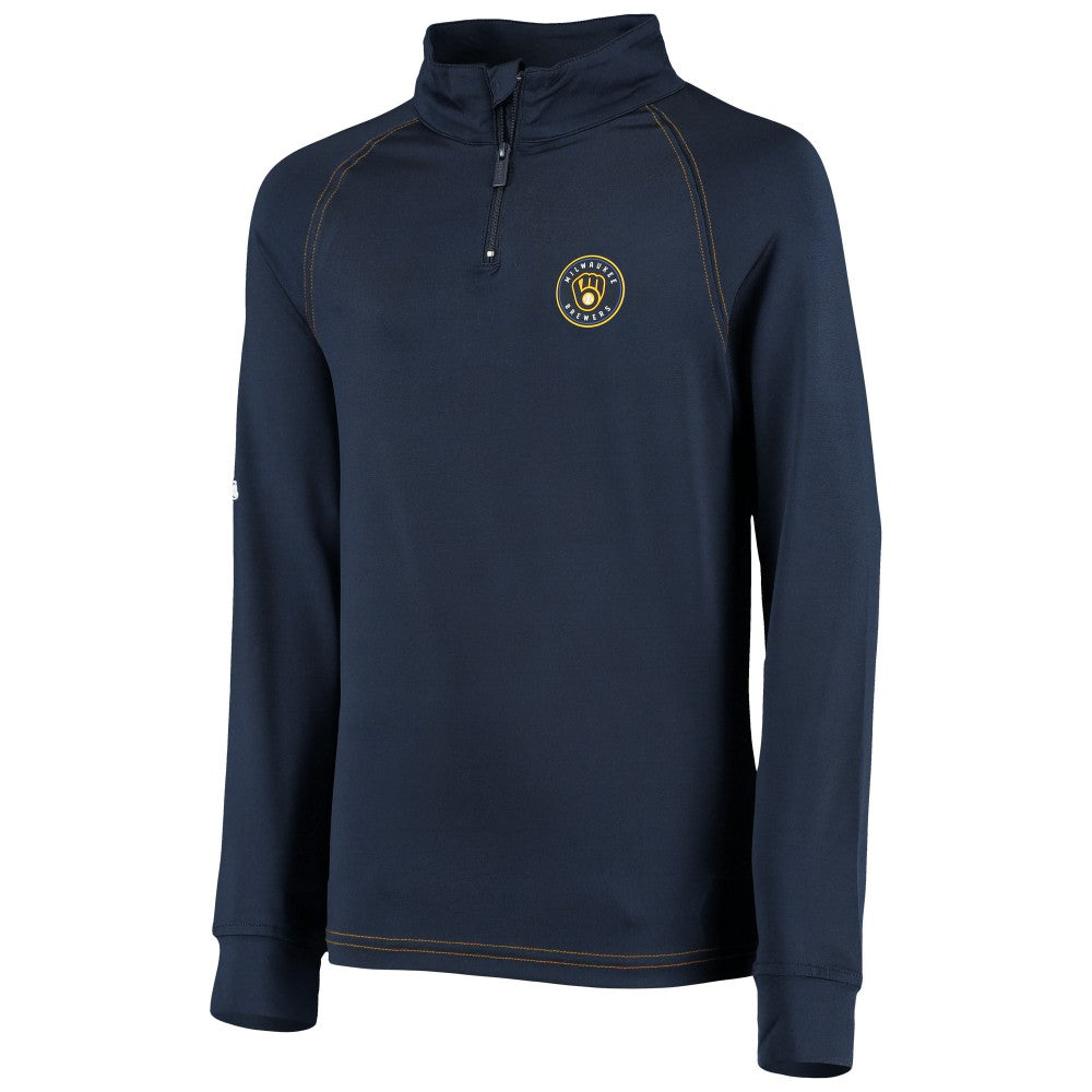 Milwaukee Brewers Stitches Youth Raglan Quarter-Zip Jacket - Navy
