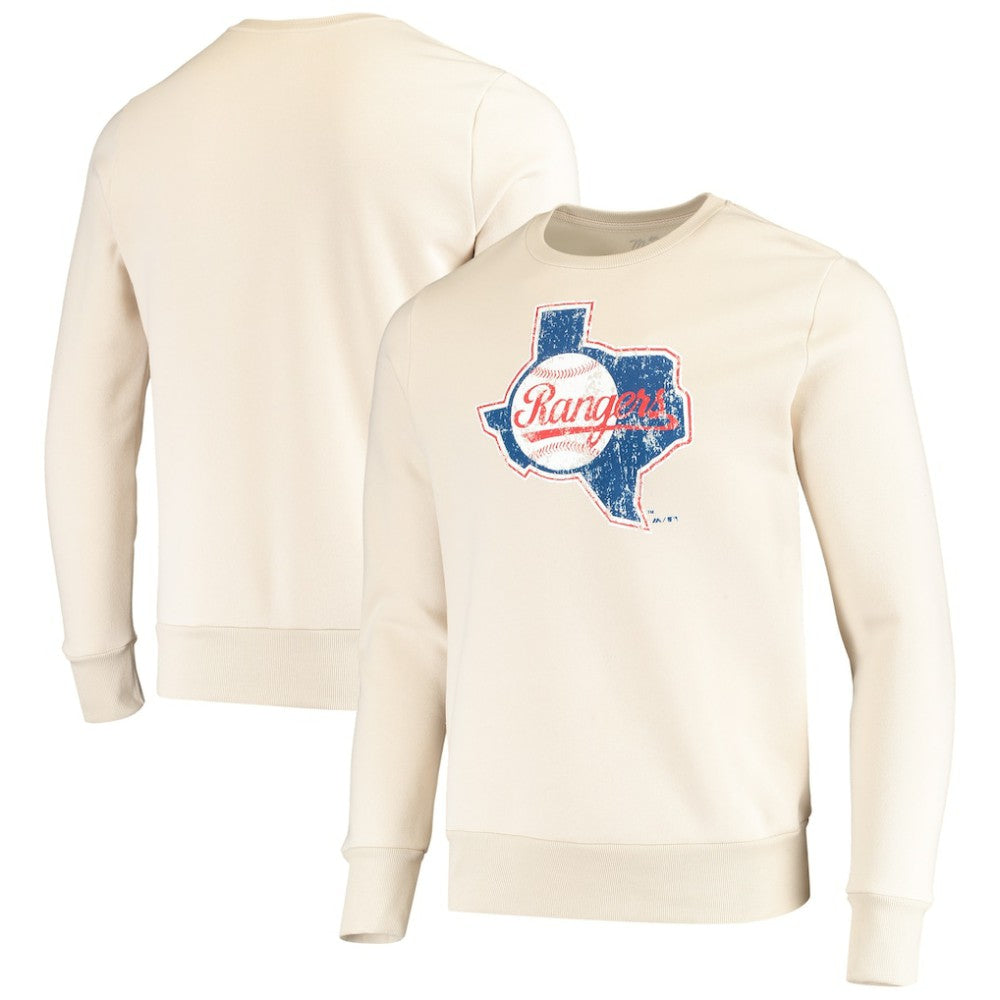 Texas Rangers Majestic Threads Fleece Pullover Sweatshirt - Oatmeal