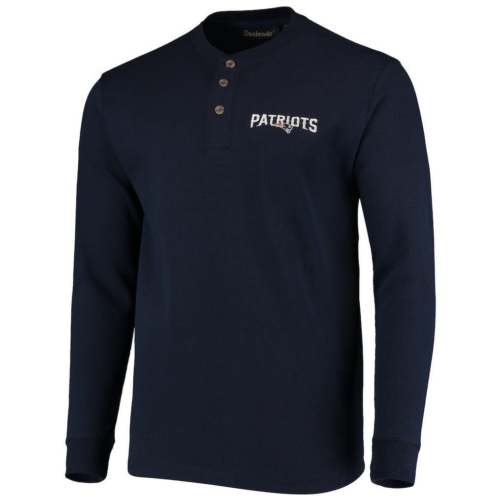 New England Patriots Dunbrooke Logo Maverick Thermal Henley Long Sleeve T-Shirt - Navy on sale