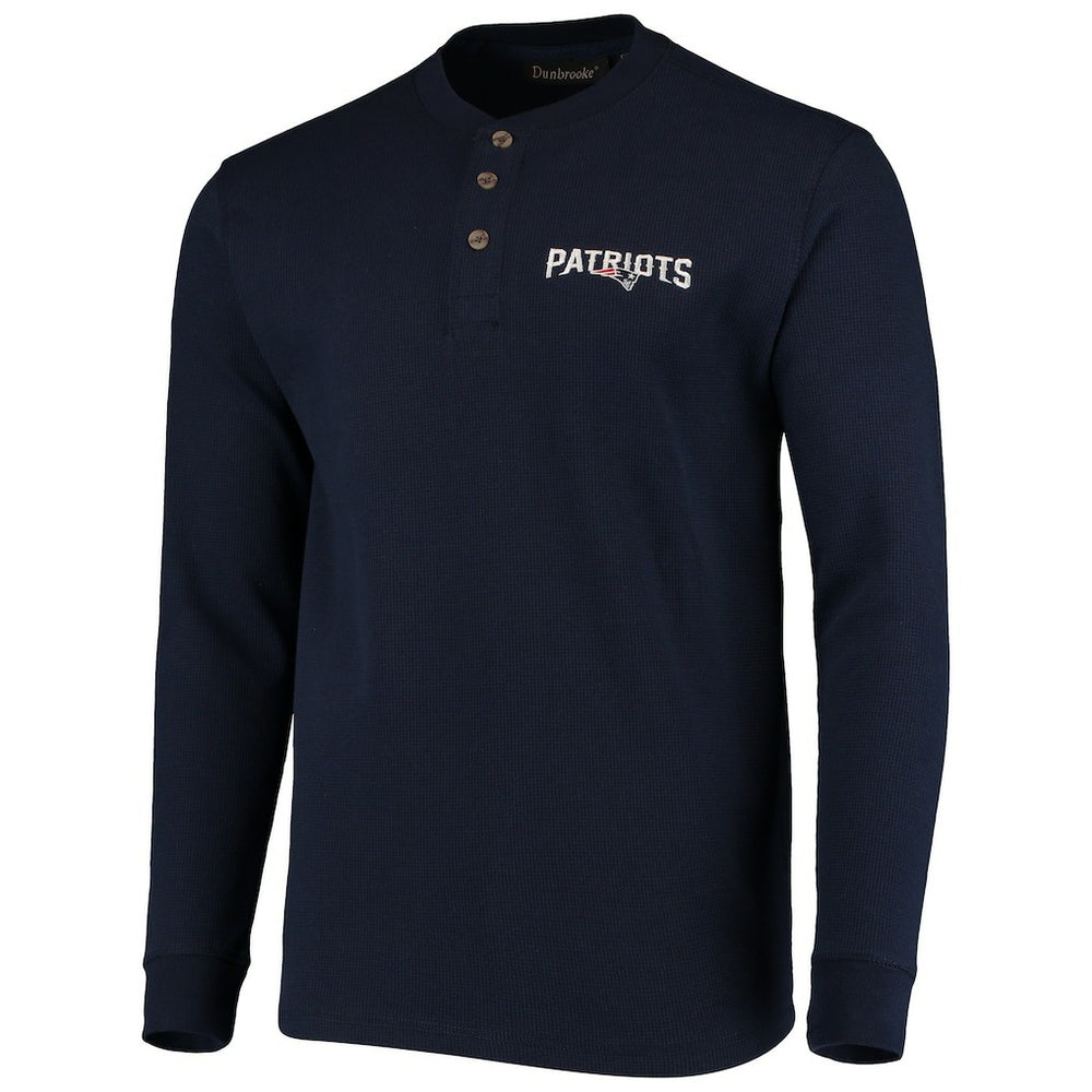 New England Patriots Dunbrooke Logo Maverick Thermal Henley Long Sleeve T-Shirt - Navy on sale