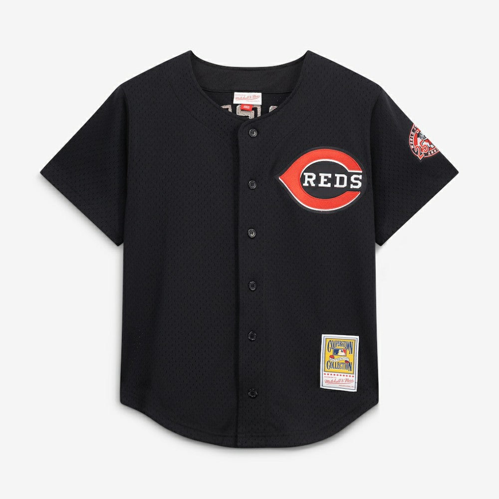 Ken Griffey Jr. Cincinnati Reds Cooperstown Collection Mesh Batting Practice Button-Up Jersey - Black | Mitchell & Ness