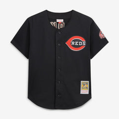 Barry Larkin Cincinnati Reds Cooperstown Collection Mesh Batting Practice Button-Up Jersey - Black | Mitchell & Ness