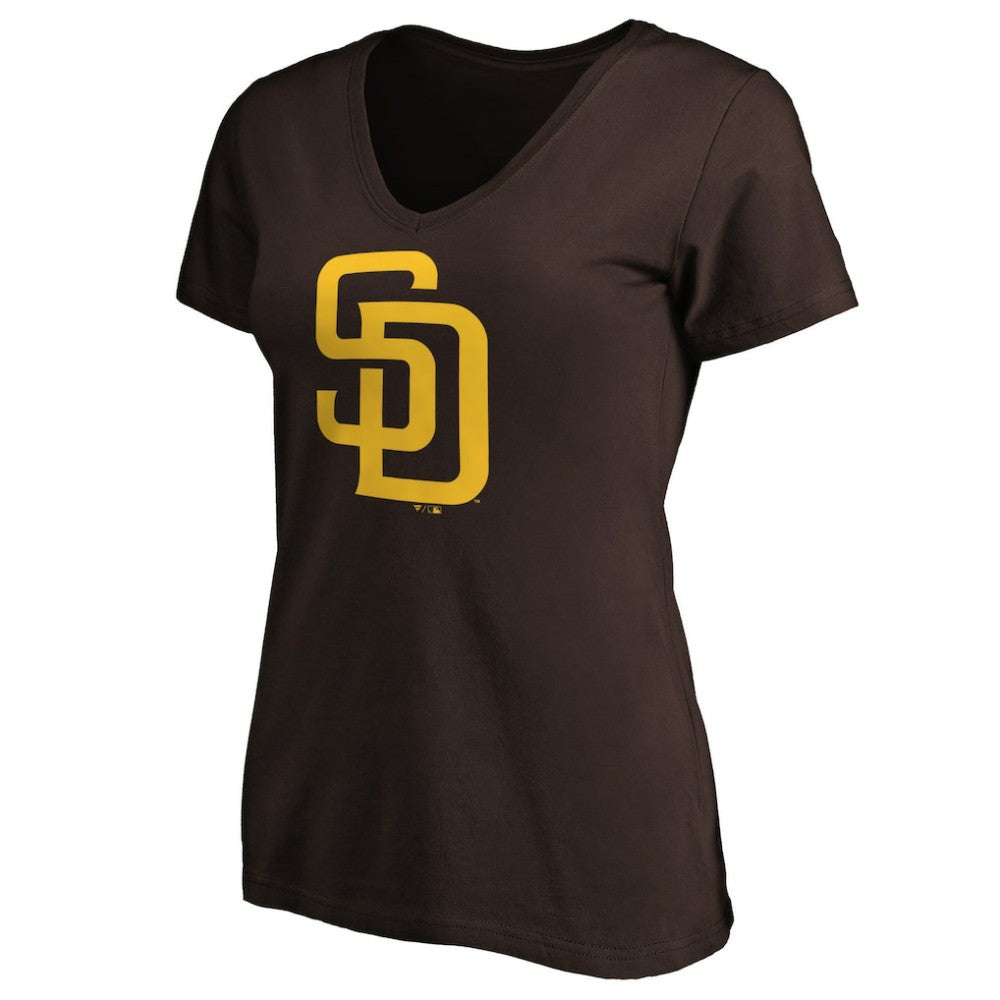San Diego Padres Women's Core Official Logo V-Neck T-Shirt - Brown