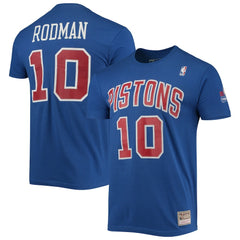 Dennis Rodman Detroit Pistons Hardwood Classics Stitch Name & Number T-Shirt sale - Blue | Mitchell & Ness online