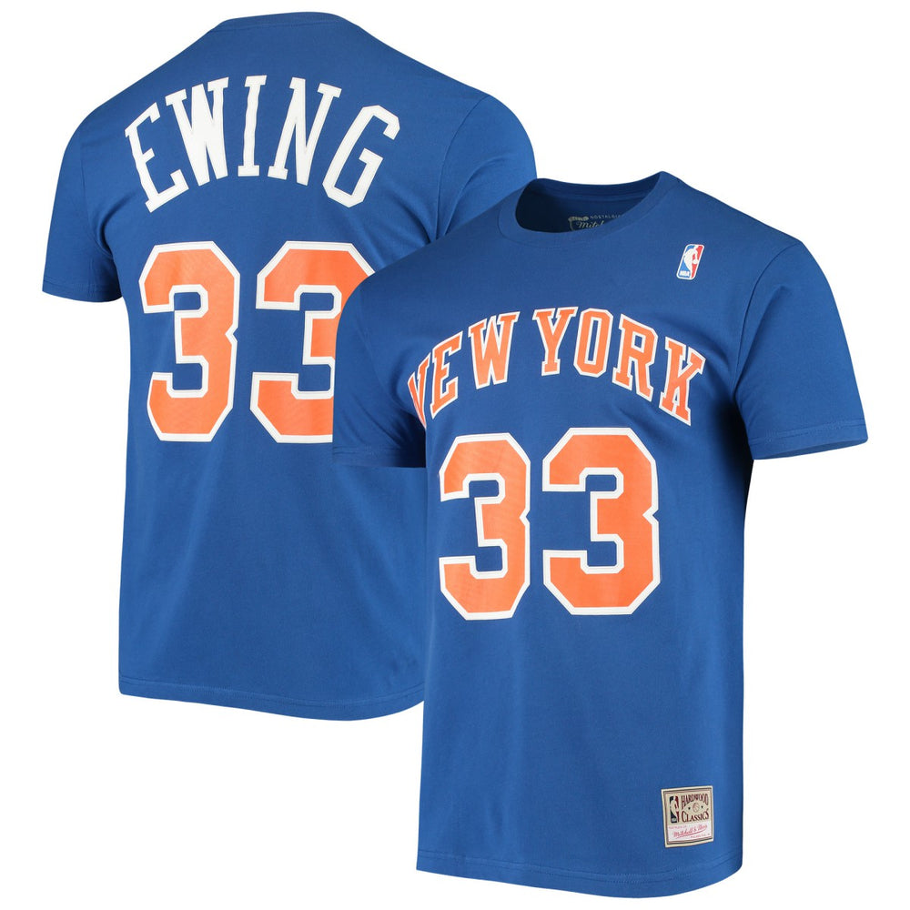 Patrick Ewing New York Knicks Hardwood Classics Stitch Name & Number T-Shirt - Blue | Mitchell & Ness outlet