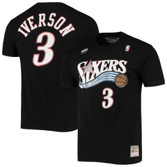 Allen Iverson Philadelphia 76ers Hardwood Classics Stitch Name & Number T-Shirt sale - Black | Mitchell & Ness sale
