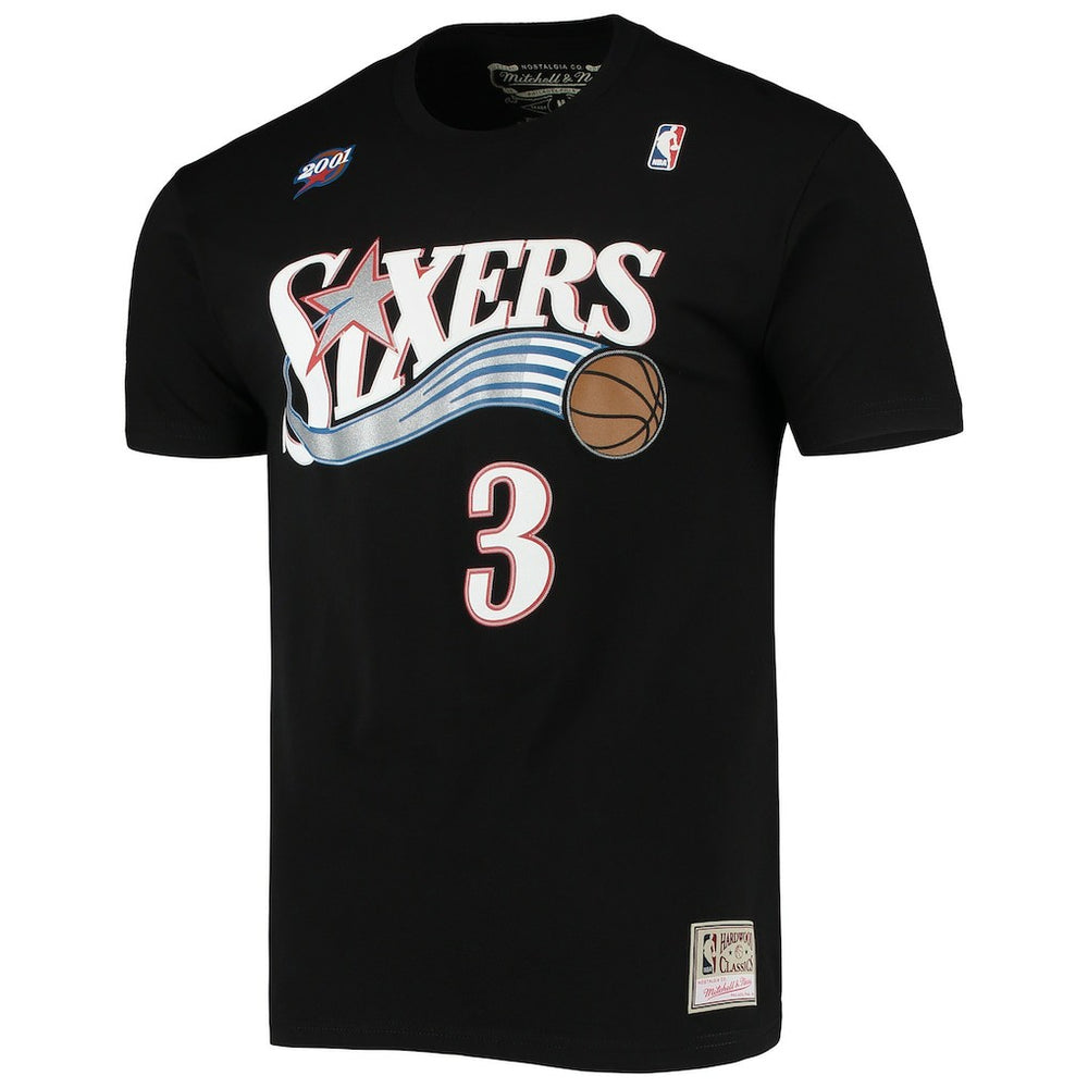 Allen Iverson Philadelphia 76ers Hardwood Classics Stitch Name & Number T-Shirt sale - Black | Mitchell & Ness sale