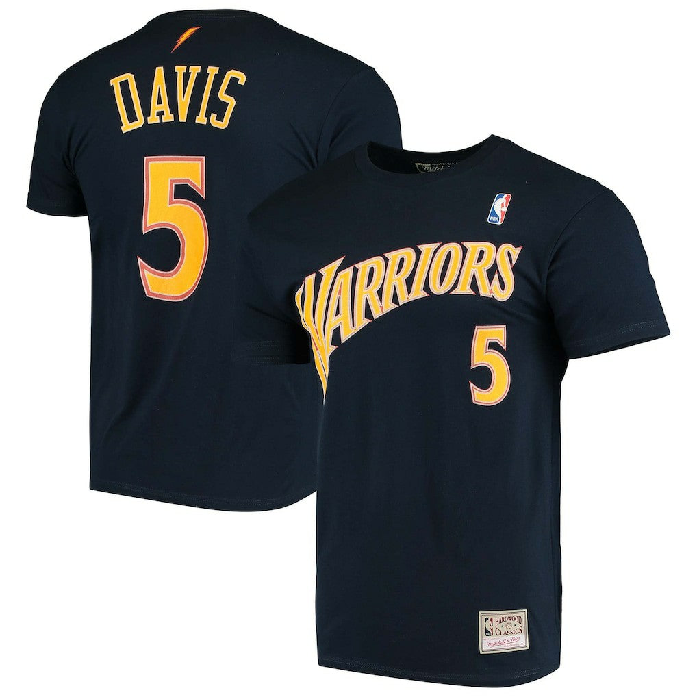 Baron Davis Golden State Warriors Hardwood Classics Stitch Name & Number T-Shirt sale - Navy | Mitchell & Ness shop