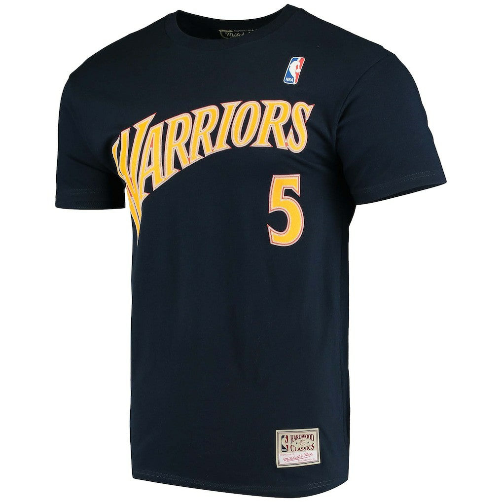 Baron Davis Golden State Warriors Hardwood Classics Stitch Name & Number T-Shirt sale - Navy | Mitchell & Ness shop