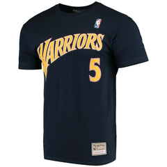 Baron Davis Golden State Warriors Hardwood Classics Stitch Name & Number T-Shirt sale - Navy | Mitchell & Ness shop
