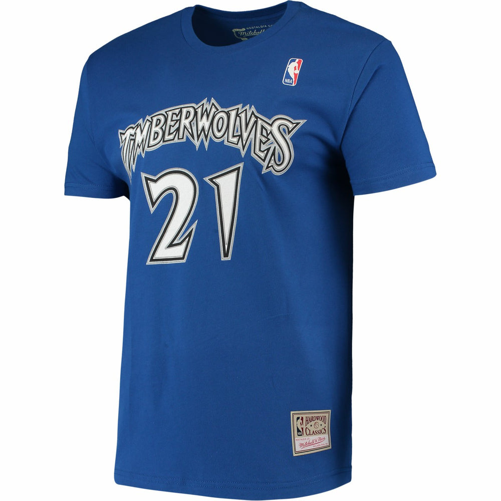 Kevin Garnett Minnesota Timberwolves Hardwood Classics Stitch Name & Number T-Shirt - Blue | Mitchell & Ness shop