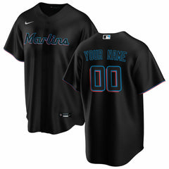 Miami Marlins Alternate Replica Custom Jersey - Black | Nike