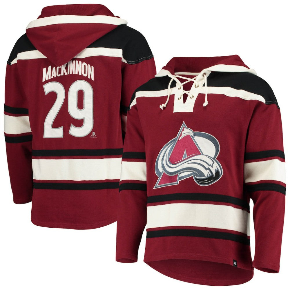 Nathan MacKinnon Colorado Avalanche '47 Player Name & Number Lacer Pullover Hoodie Burgundy