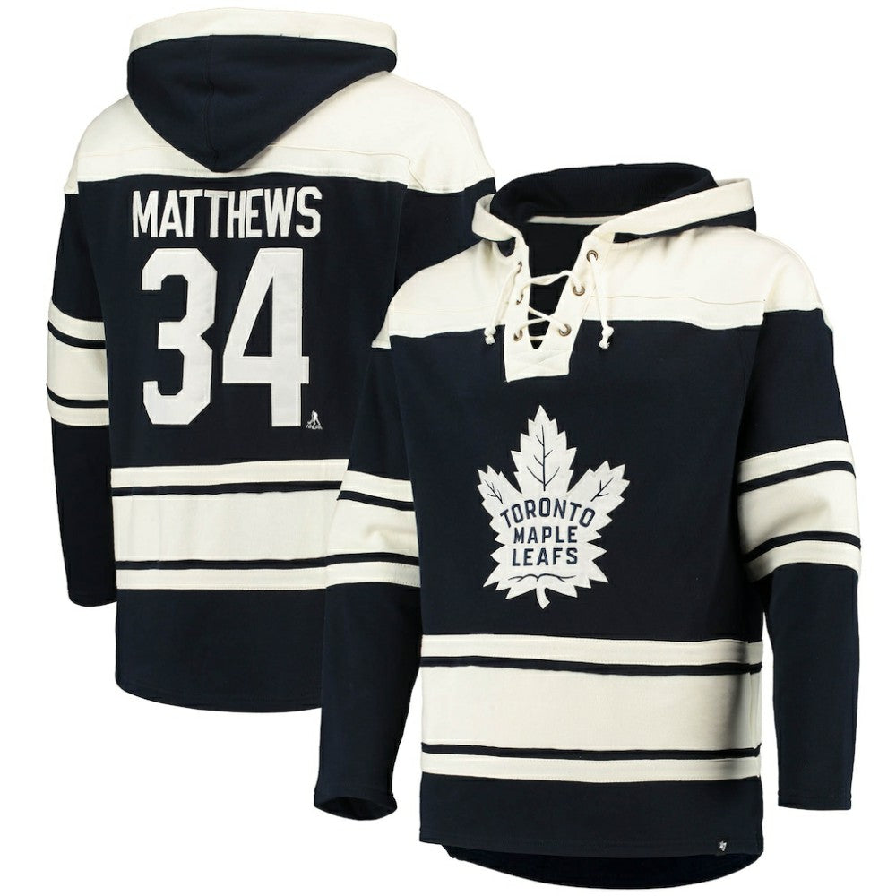 Auston Matthews Toronto Maple Leafs '47 Player Name & Number Lacer Pullover Hoodie Blue