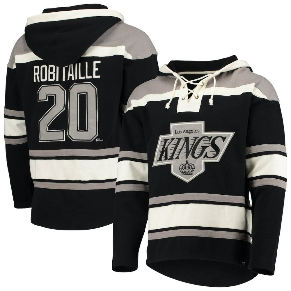Luc Robitaille Los Angeles Kings '47 Retired Player Name & Number Lacer Pullover Hoodie Black