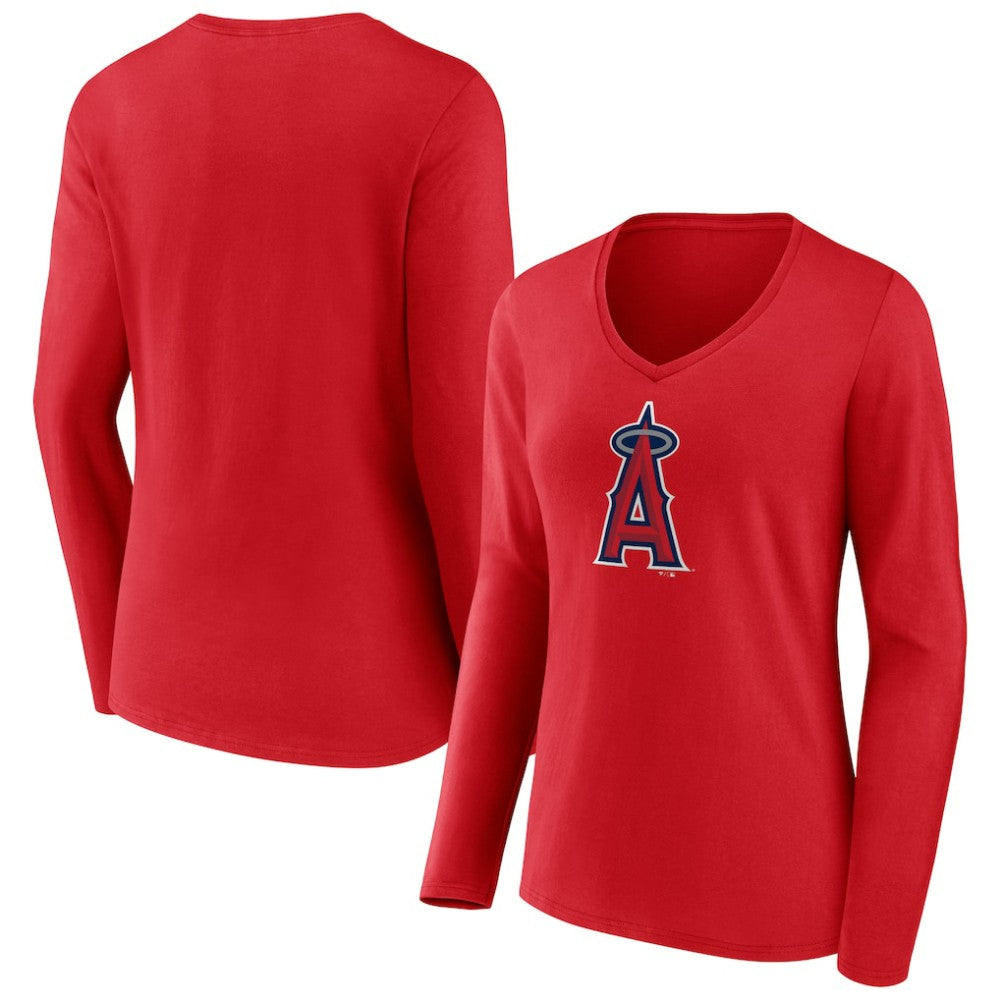 Los Angeles Angels Women's Official Logo Long Sleeve V-Neck T-Shirt - Red