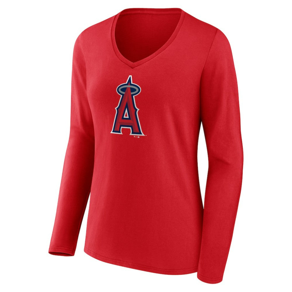Los Angeles Angels Women's Official Logo Long Sleeve V-Neck T-Shirt - Red