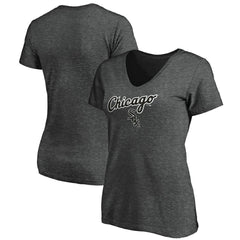 Chicago White Sox Women's Team Logo Lockup V-Neck T-Shirt - Heathered Charcoal