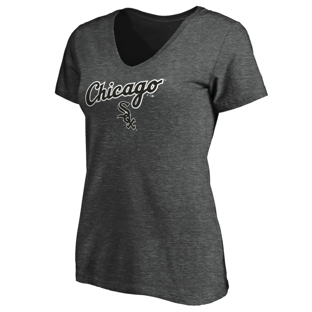 Chicago White Sox Women's Team Logo Lockup V-Neck T-Shirt - Heathered Charcoal